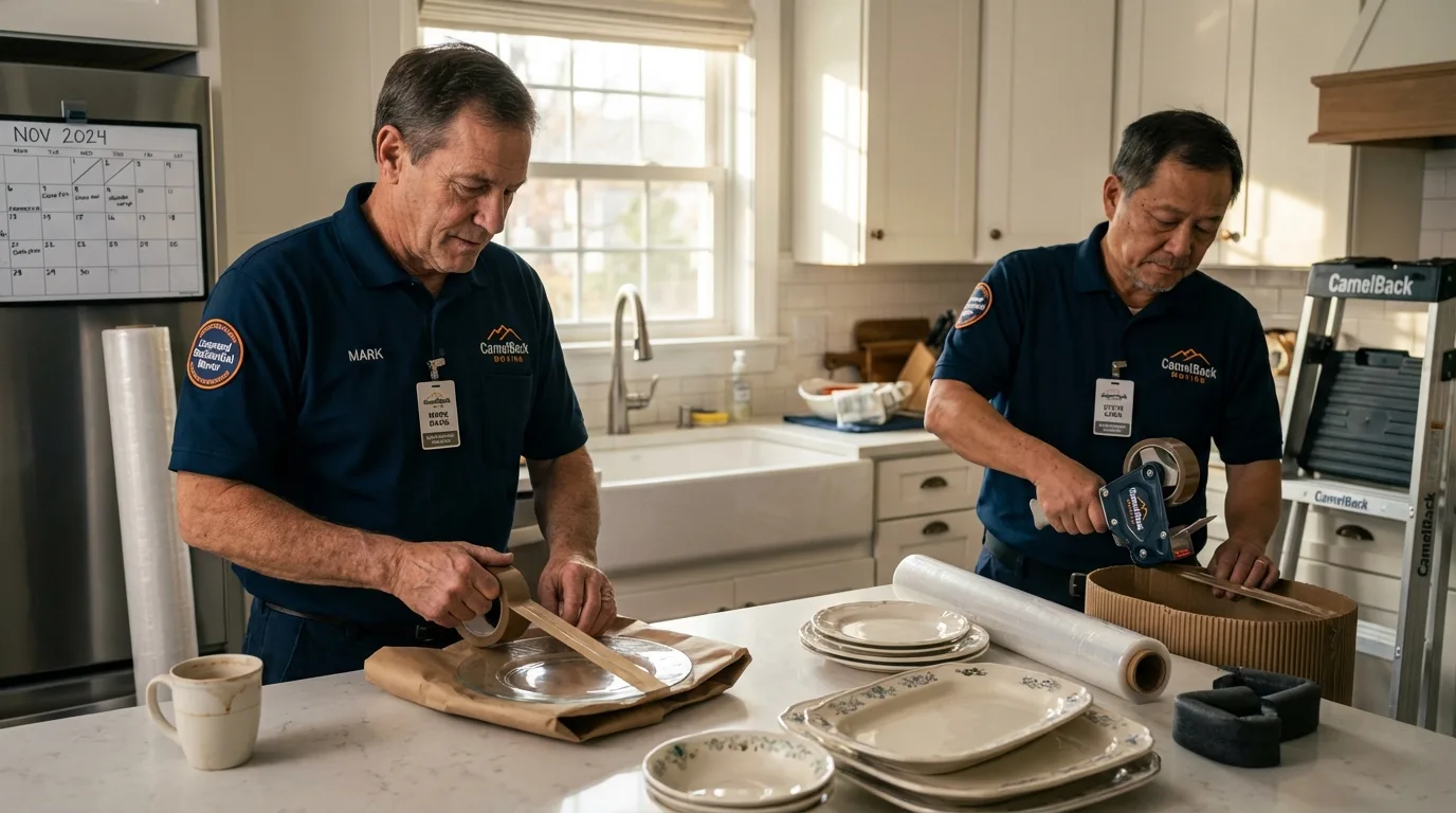 Professional crew packing kitchen dishware in Nauvoo, IL